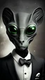 Placeholder: Alien masked with tuxedo , have round face and cat eyes