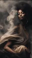 Placeholder: beautiful black women in white Smokey ethereal, heavenly background