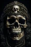 Placeholder: A portrait in the form of a skull with a traditional Russian kokshnik on the head. the skeleton itself is dressed in a fur coat, part of which is visible in the portrait. dark and scary tones. ultrarealism, hd