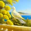 Placeholder: Neoclassicism realistic yellow cote d'azur landscape sea white dove