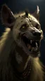 Placeholder: Crafting a terrifying 8K depiction of an evil old ugly hyena with dimples on his face rising hand up ,His presence exudes an unsettling aura of malevolence, instilling fear in all who behold him.