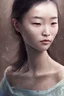 Placeholder: watercolor painting of a beautiful portrait of a 25 year old asian woman, realistic skin texture, looking into the camera, Anna Razumovskaya style, atmospheric light, realistic colors