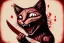 Placeholder: Cat diabolical smiling with a bloody knife with blood. Illustration.