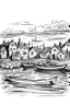 Placeholder: English fishing village blotchy ink minimalist loose outline sketch in blotchy thin lines