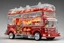 Placeholder: Crystal Clear glass food truck shaped like a firetruck, "5 Alarm Chili" food truck theme, fantastical vehicle with the side open to a ordering bar, elaborate, vibrant, fantastical, photorealistic, maximalist, insanely detailed