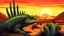 Placeholder: Create a picture of an iguana in a large desert with cacti in a comic style at sunset