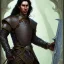 Placeholder: D&D character, male, long black hair, dark tan skin, artificer, holding gun, light armor, chain armor