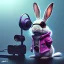 Placeholder: pixar style anamorphic cute rabbit baby, smiling, cyberpunk headphone, sunglass, gangsta gold neckless, full body, magenta puffer jacket, manila city backdrop, dramatic lighting, hyper realistic, unreal engine 5, 16k