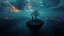 Placeholder: one alone human stands on deep dark colors little island. the island with alone human is close the beautyful colors landscape with with cites and with many little humans on eart, . normal neurotipical lifes contrast the weird inner world with neurodivergens soul and mind,, Whimsical strange style of Chagall, of Bosch of giger and Anton Semenov. weird absurd beauty nightmare, in background neuronic network and normal landscape Whimsical surreal vibe, cinematic