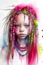 Placeholder: Watercolor white and dreadlocks girl with fuxia beads in the hair