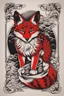 Placeholder: tattoo, kitsune, traditional japanese style, red and black and white,