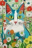 Placeholder: Portrait of a cat and background fill with flowers, thick lines, --ar 9:11