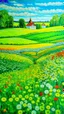 Placeholder: A lime green fields with a flower meadow designed in Matryoshka dolls painted by Edvard Munch