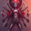 Placeholder: spider goddess, cute cyborg, red, black, star background