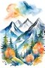 Placeholder: design for t-shirt, watercolor painting of trees and mountains, a painting environmental art, detailed painting, painterly, artwork