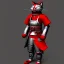 Placeholder: Chat, Modélisme trois dimensions, anthropomorphique, habillé comme un samurai, armure rouge et argent très détaillée, réalisme