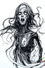 Placeholder: pen art sketch of a malevolent shape shifting female Funayurei water ghost , rough lines, boldly inked,