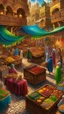 Placeholder: A vibrant and bustling marketplace, filled with the rich aromas of Arabic coffee, dates, and sweets. The colorful stalls and bustling crowds create a lively atmosphere, perfect for capturing in a stylistic rendering.