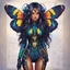 Placeholder: full body portrait illustration , long hair, with detailed blueprints and engineering schematics of a walking hybrid Madagascan sunset moth insect girl, in anime style, with highly detailed facial features, drawings, 8k, vibrant natural colors, tight bodysuit