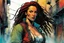 Placeholder: create an imaginative female, ornately dressed Turkish pirate with finely detailed facial features, short dreadlock hair, in the backstreets of Istanbul, in the comic book art style of Bill Sienkiewicz, Mike Mignola, and Jean Giraud Moebius, finely textured, drawn, colored, and inked