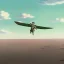 Placeholder: a soldier jumping off of an airship, during a war in a desert