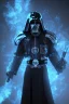 Placeholder: Darkvader outfit, black mask, rage, sorrow, high definition, ultra 8 k, volumetric lighting, blue fire, fog