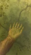 Placeholder: Bosch painting style , old willow tree by the river , a lovely ducks is swimming in the river