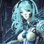 Placeholder: beautiful cyberpunk huge girl, hyperdetailed, illustration by Katsushika Hokusai, darkblue tones,