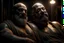 Placeholder: half body shot photography, two muscular chubby ugly burly marocan men , bulge, masculine hairy 54 year old man, bald, currly beard ,big shoulders, big arms, big legs, bulge,, ambient occlusion , lying down sleeping in a steamy Sauna, super high resolution, 8k, dim light, side light, ultra hyper realistic, frontal view