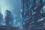 Placeholder: Day, Cyberpunk buildings near the mountains, concept art, sci-fi, tendency to impressionism influence, realistic painting