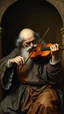 Placeholder: Hieronymus Bosch style , an old man playing the violin