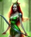 Placeholder: beautiful girl, red long hair, corsage, smile, green eyes, große oberweite, schwert, einhorn at forest fantasy art