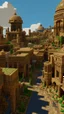 Placeholder: A brown city with blocky buildings designed in ancient Egyptian architectures and sculptures painted by Claude Monet