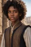 Placeholder: young dark skinned sorcerer of fourteen years old, with wavy short black hair and brown eyes dressed in an aristocratic tunic