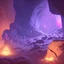 Placeholder: A large glowing purple crystal in the middle of a large cave only lit by the crystal, by Greg Rutkowski