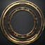 Placeholder: create me a thin round laurel golden rim. not real laurels. but mechanical futuristic technology laurels. background should be #000000 black. no face should be visible. its just the rim. the middle should be empty.