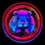 Placeholder: anime Capybara with neons red, blue, purple and pink colours in a melting cirlce with medium under word "KISSABLE" in neon red, blue, purple and pink on a black background.