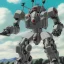 Placeholder: mecha with tracks for a tank. His body is armor and his hands are machine guns. The robot head has glass and the driver is an animal