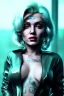 Placeholder: Ultra Realistic image, portrait, blonde woman, sweet Marylin Monroe face, perfect iris, glow eyes, glow makeup. Cyborg, Cyberpunk style, latex coat, yakuza tattoos body. fog, rain, soft color, highly detailed, unreal engine 5, ray tracing, RTX, lumen lighting, ultra detail, volumetric lighting, 3d, finely drawn, high definition, high resolution.