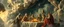 Placeholder: a myrriad and a star golem feast with greek gods, swirling illusion clouds, walls caving in, indian gods also