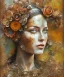 Placeholder:  an abstract painting of rusted metal and flowers, african portrait, rust, scaffolding, iron cladding, decay, mixed media, textured, anatomically correct, beautiful perfect face, sharp focus, highly detailed