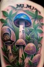 Placeholder: Weed and mushroom, calf tattoo design, highly detailed close up shot, 8k, HDR, clear picture, highly detailed, high resolution