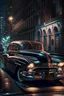 Placeholder: Un automóvil clásico con modificaciones estilo realista, por las calles de una ciudad en la noche