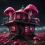 Placeholder: A funny floating mushroom house in space. neutral colors, black pink red, Detailed gloss Painting, rich color, fantastical, intricate detail, splash screen, hyperdetailed, insane depth, concept art, 8k resolution, trending on Artstation, Unreal Engine 5, color depth, dynamic lighting, splash art, dramatic, masterpiece, excellent quality beautiful Imaginative, unique,