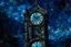 Placeholder: A dark blue clock tower in a galaxy designed in ancient Roman mosaics painted by Claude Monet