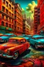 Placeholder: Dream city, color, strange cars,