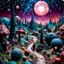 Placeholder: Detailed creepy landscape made of modeling clay, people, village, stars and planets, Roger Dean, naïve, Tim Burton, strong texture, Ernst Haekel, extreme detail, Max Ernst, decal, rich moody colors, sparkles, bokeh, odd, giant boy as a background