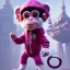 Placeholder: pixar style anamorphic cute monkey baby,gangsta silver neckless, wearing hat, full body, magenta puffer jacket, manila city backdrop, dramatic lighting, hyper-realistic, unreal engine 5, 16k. full detailed,