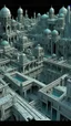 Placeholder: A grayish mint colored ancient African cyberized city made out of steel painted by MC Escher