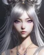 Placeholder: Detailed cute anime Kunoichi girl, silver hair buns, rainbow bangs, black latex bodysuit, intricate details, full body portrait, keep head in frame, slight smile, black Japanese motif, concept art, highly detailed, digital painting, concept art, sharp focus, illustration, art by Yoji Shinkawa, WLOP and greg rutkowski and alphonse mucha and artgerm and yanjun Chen and Junji ito and Makoto Shinkai, HDR, octane render